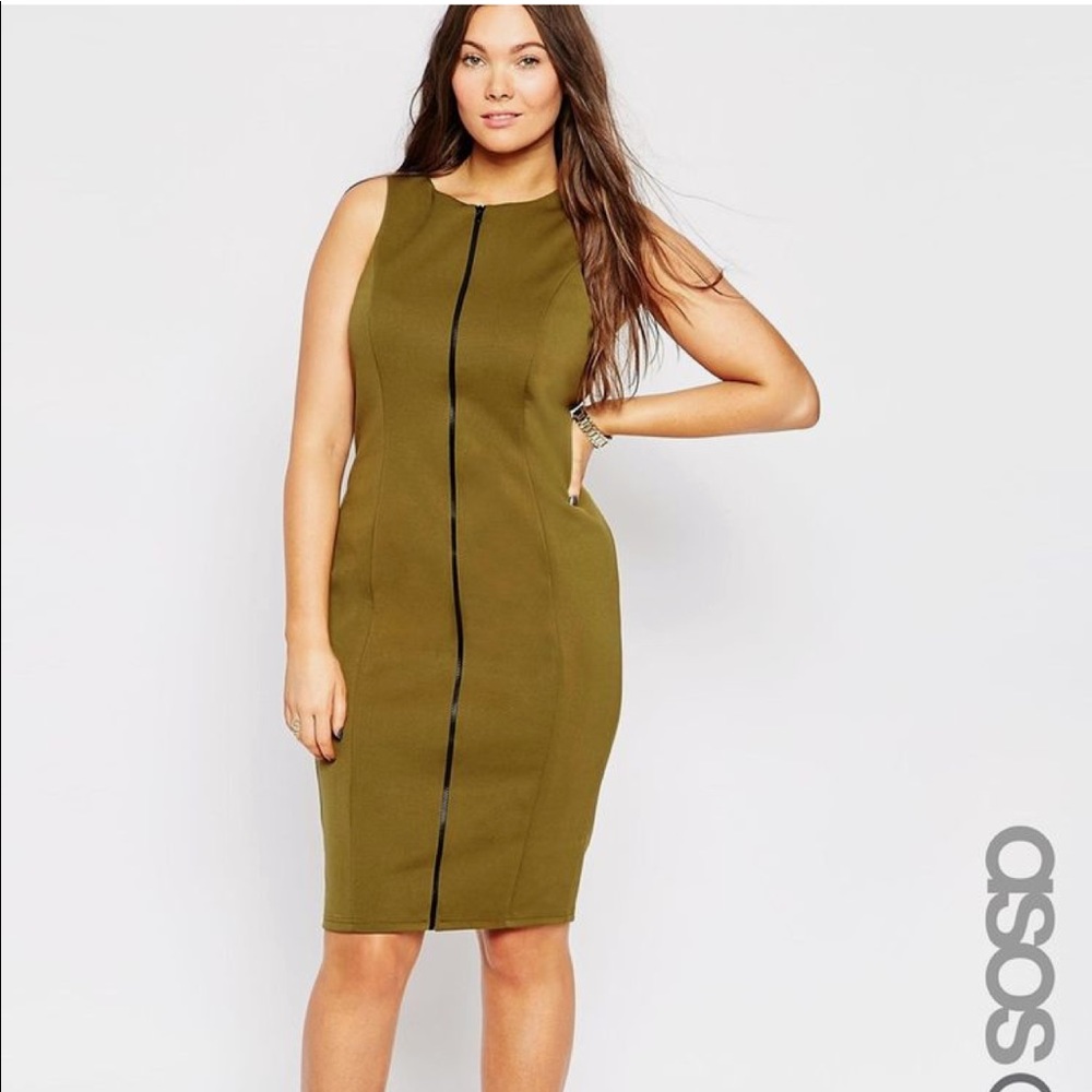 ASOS CURVE Pencil Dress with Zip Front - US 14